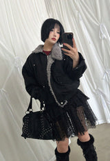 DOT MESH LAYERED CAN CAN SKIRT (IVORY, BLACK 2COLORS!)