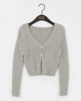 Lupun Angora fur slit button V-neck cardigan