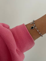 PIB ヒップシックブラックハートサージカルチェーンボールドレイヤードブレスレット