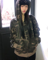 Jaon Camo Semi-Crop Hoodie Zip-Up