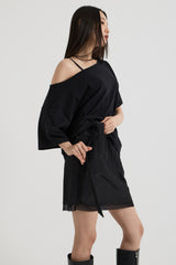 ワンショルダーTシャツ, Black