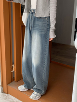 ブルーディープウォッシュデニムワイドパンツ