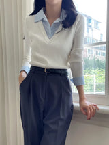Ballon Shirt Layered V-Neck Shirring Knit