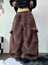 TEDDY BABY 🤎🐻🧸 OVER CARGO STRING FUR PANTS 💚🤎🖤🧡4COLOR
