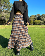 FEMININE HIP LONG CHECK JACQUARD SKIRT - 2 COLOR