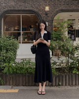 Pint coloring collar long dress