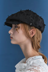 MARGOT HAT IN BLACK FLOWER FRINGE