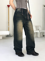 Rosen Washed Denim Long Wide Pants