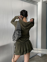 Berry Stripe Hood Flare Wrap Skirt Set