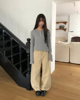 Maem フラワーワッフルヘンリーネックロングスリーブT
