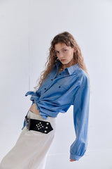 SHIRRING BLEACHED DENIM SHIRT