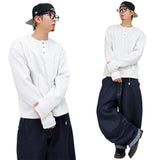 Henley neck napping warmer long-sleeve t-shirt