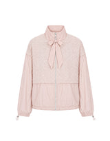 [PRE-FALL] フローラ ツイード レイヤード リボン ハイネック ストリング ウインドブレーカー ピンク