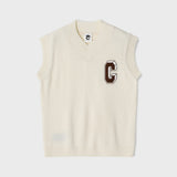 3D C Patch Ivory Knit Vest [Unisex]