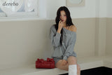Unbalanced off-shoulder gray loose fit sweatshirt