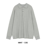 LMN Dot Raglan Button Collar Knitwear (5 colors)