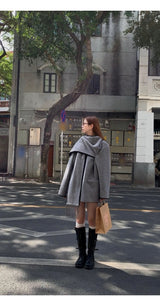 wool gray muffler cape coat