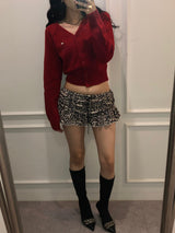 Leopard Shirring Skirt Pants
