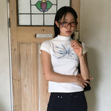 Send vintage flower half-turtleneck sleeveless T-shirt