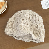 Lovely lace flower pattern handmade knit cap