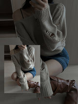  Bohemian damage crop long sleeve knit (5 colors)