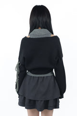 laceup ribbon knitset(black)