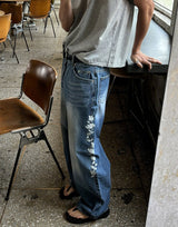 [Unisex] Real stitch semi wide denim pants