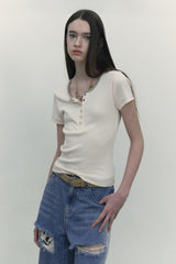 STITCH POINT SLIM FIT T-SHIRT [IVORY]