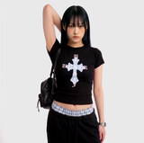 ストレッチ コットン スリム ショートスリーブ Tシャツ クロス ブラック
