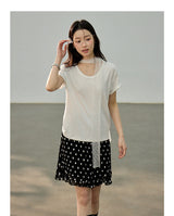 Dot ruffle flare mini skirt