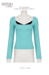 Mint Blue Square Long-Sleeve T-Shirt