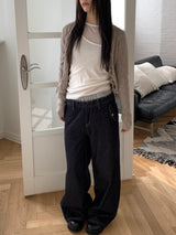 Layered banding denim pants