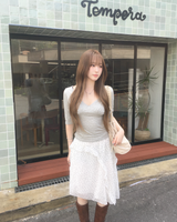 Dot frill midi skirt