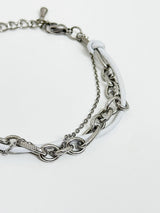 White leather chain layered bracelet