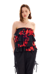 FLUTTER FRILL TOP SKIRT / RED