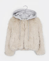 Hoa Color-block Hooded Zip-up Fur Jacket