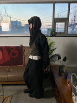(4colors) rib knit bt hood T-shirt