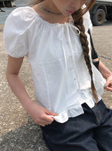 Beson Lace Button Ribbon Frill Blouse