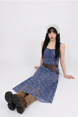 BLUE DAISY SMOCKED LONG DRESS