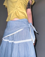 (2color) Scarf Slub Stripe Lace Tiered Skirt