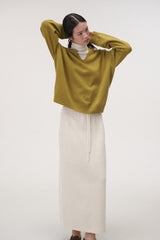 Whole garment V-neck knit (Olive)
