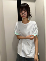 フェイク レイヤード アーム スナップ オーバーサイズ Tシャツ 6カラー