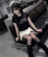ストレッチコットンスリムショートスリーブTシャツロマンティック ブラック