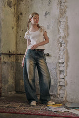 WASHED SIDE LINE DENIM PANTS