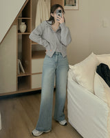 Fleece wide denim pants