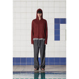 ARGYLE ELBOW KNIT ZIP-UP HOODIE / BURGUNDY