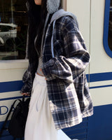 [ORIGINAL] Plain Hooded Check Shirt