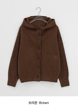 Mihro High Neck Hood Wool Knit Cardigan