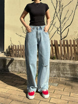 DESTROYED WIDE DENIM PANTS code 21006