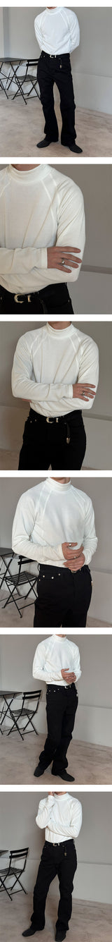 [MUSCLE FIT] Curved line half pola sleeves(3color)